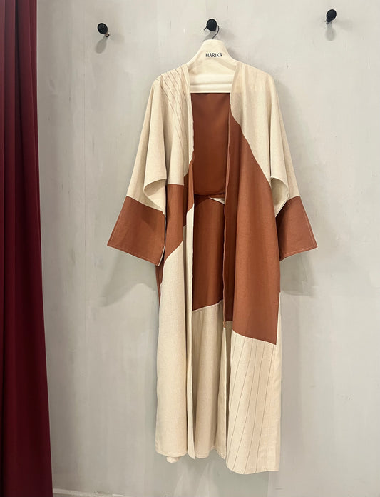 Abaya - Two tone - a soft cream base paired with warm terracotta panels for a modern yet timeless look