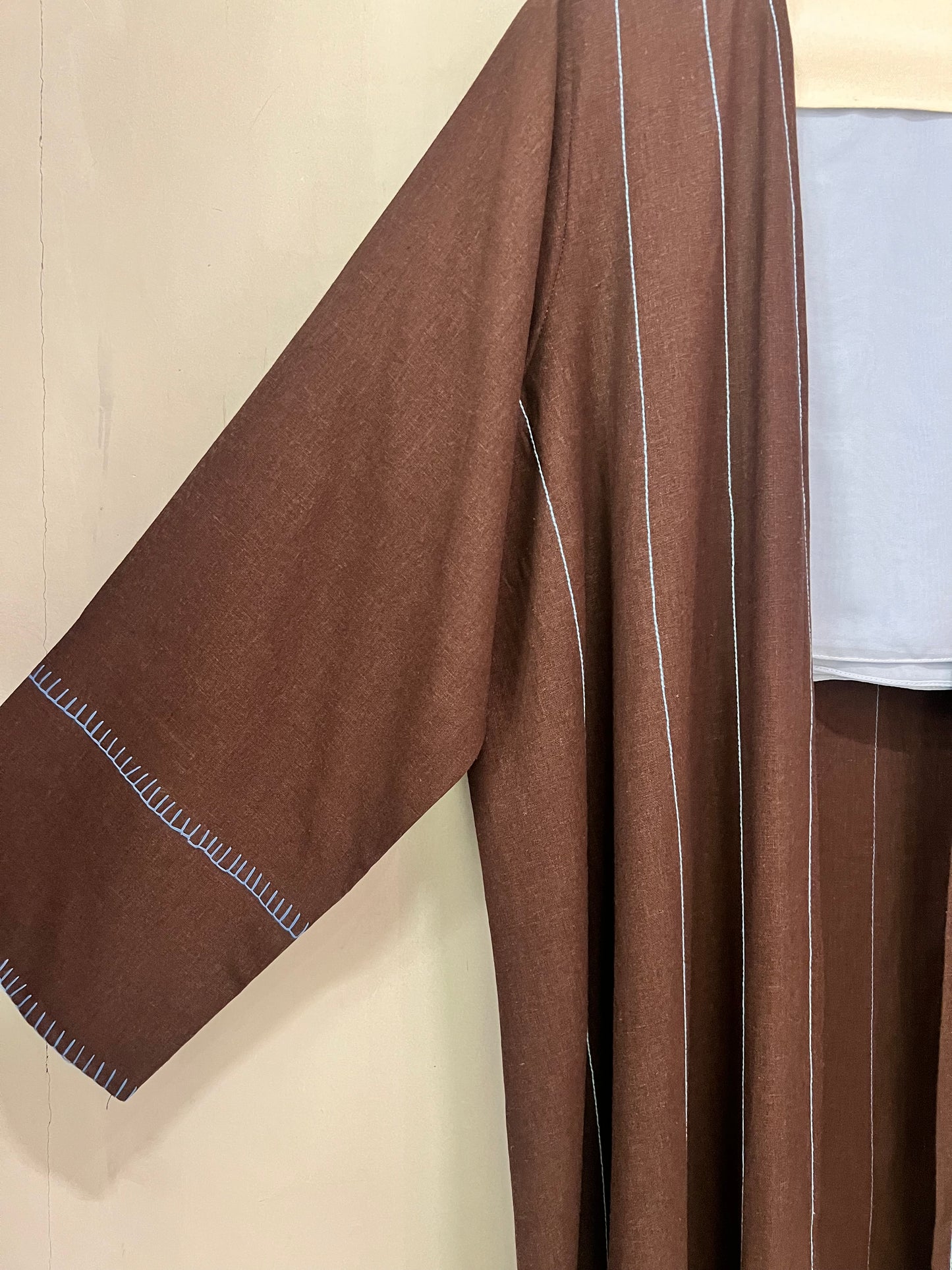 Abaya - Chocolate brown with delicate vertical contrast piping