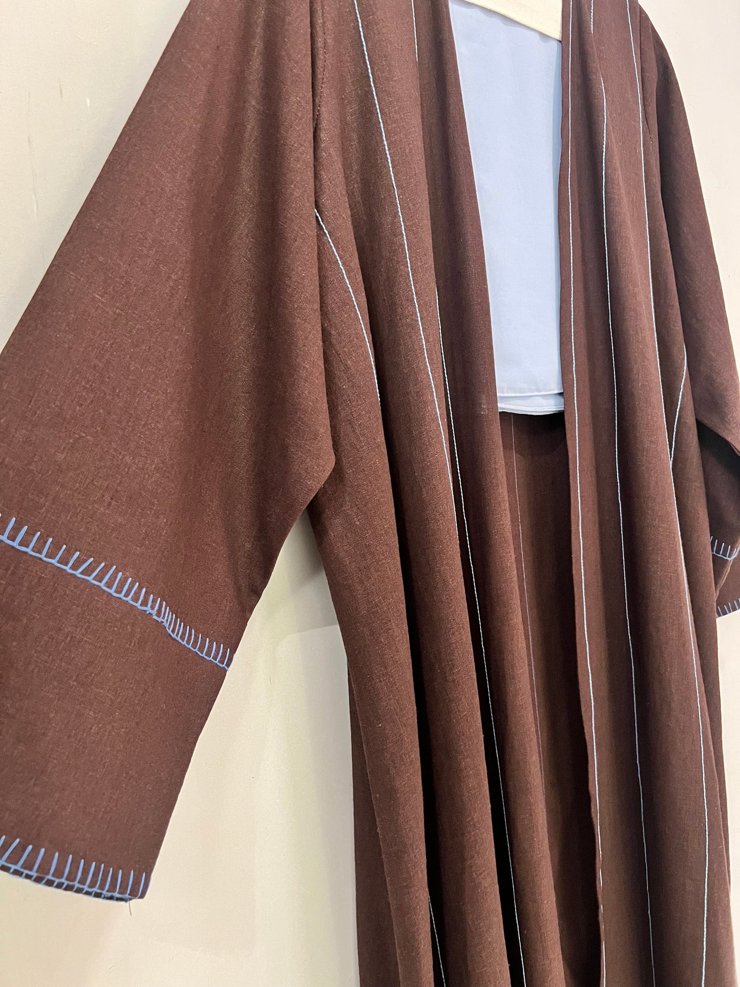 Abaya - Chocolate brown with delicate vertical contrast piping