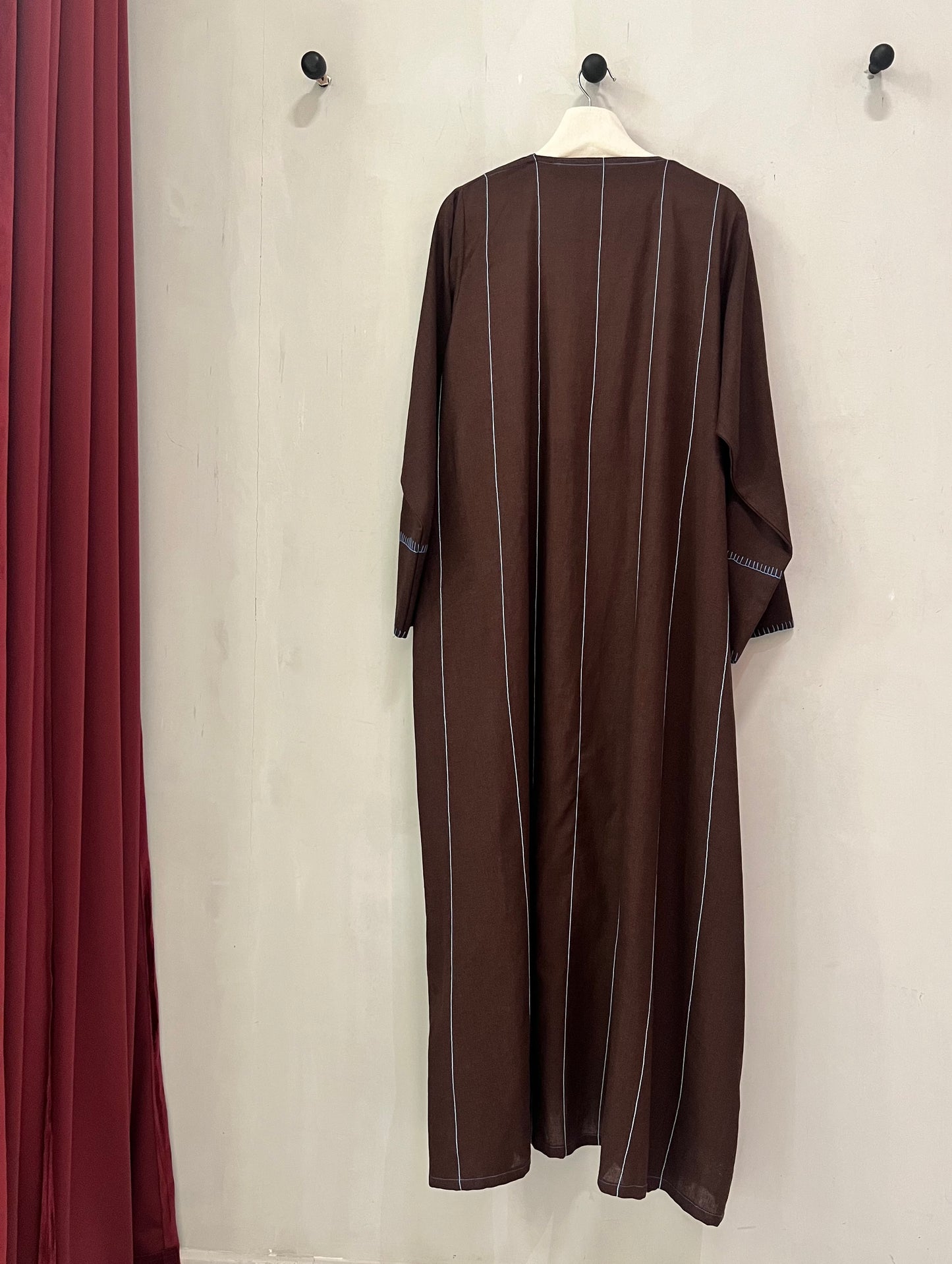 Abaya - Chocolate brown with delicate vertical contrast piping