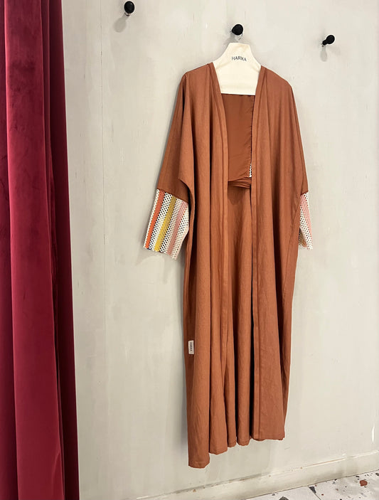 Abaya - Cinnamon brown shade, designed with a clean and elegant silhouette