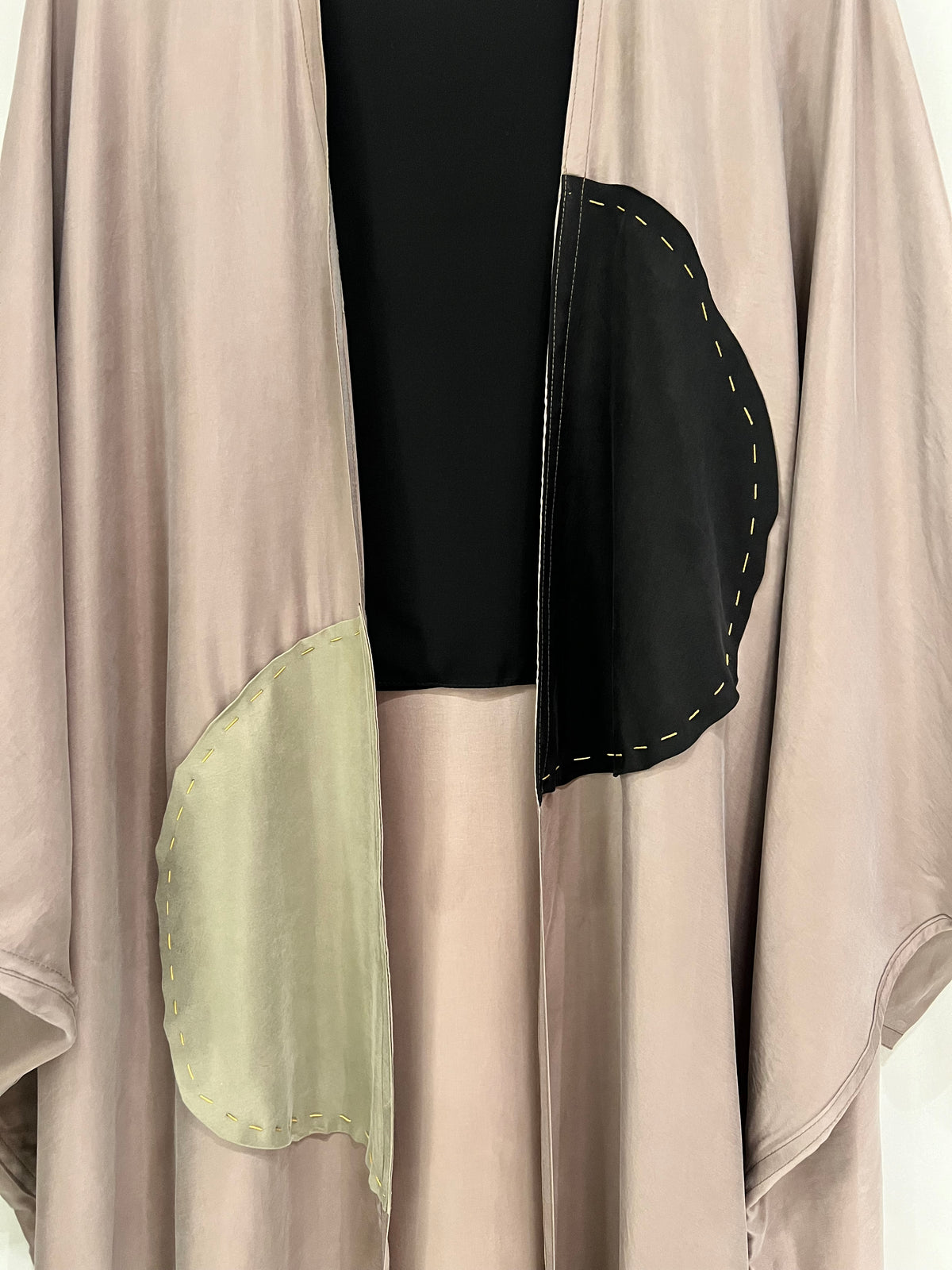 Abaya- sophisticated taupe with artistic black and olive panels