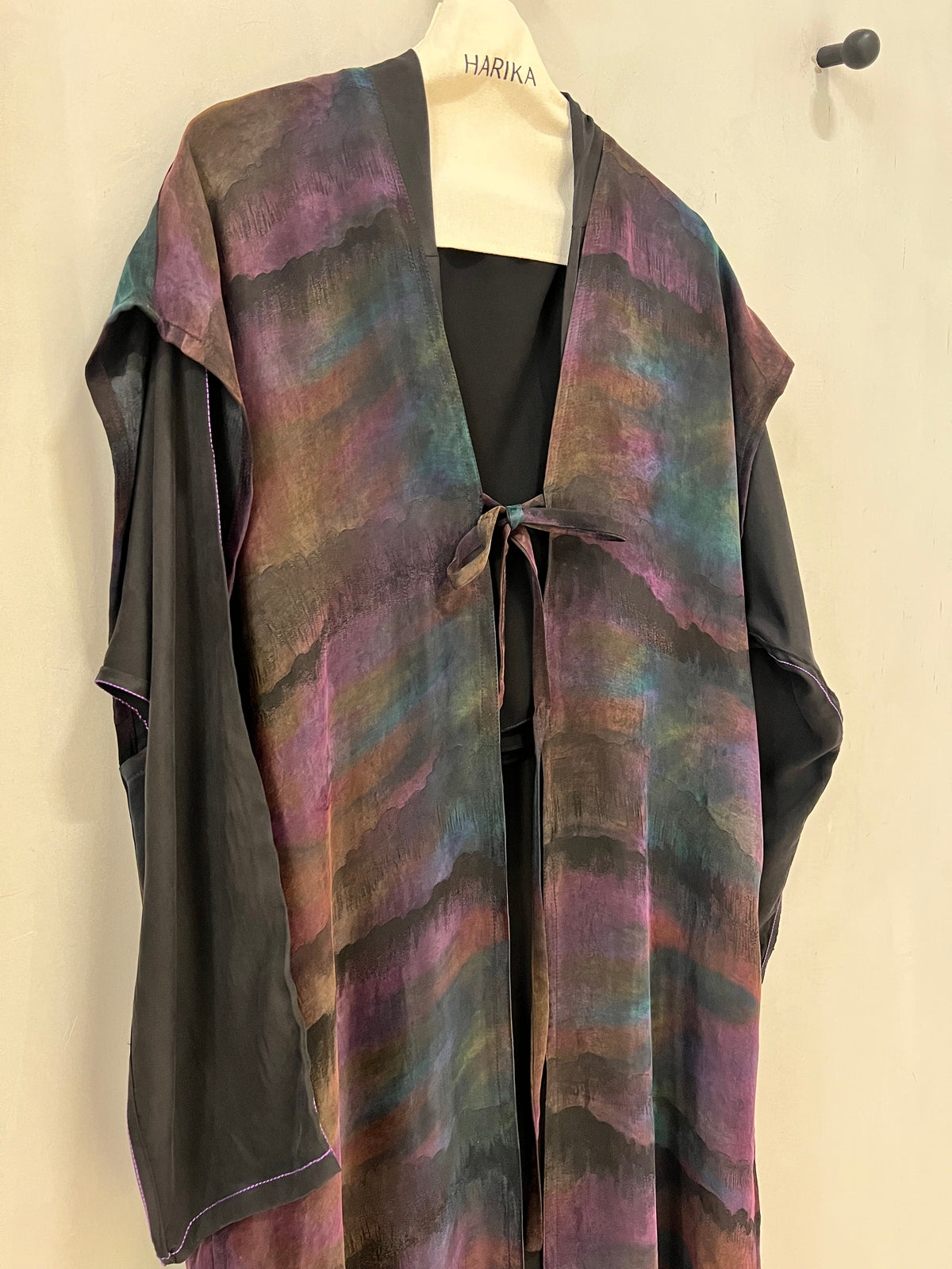Abaya- an artistic abstract print in deep plum, teal, charcoal, and muted brown tones