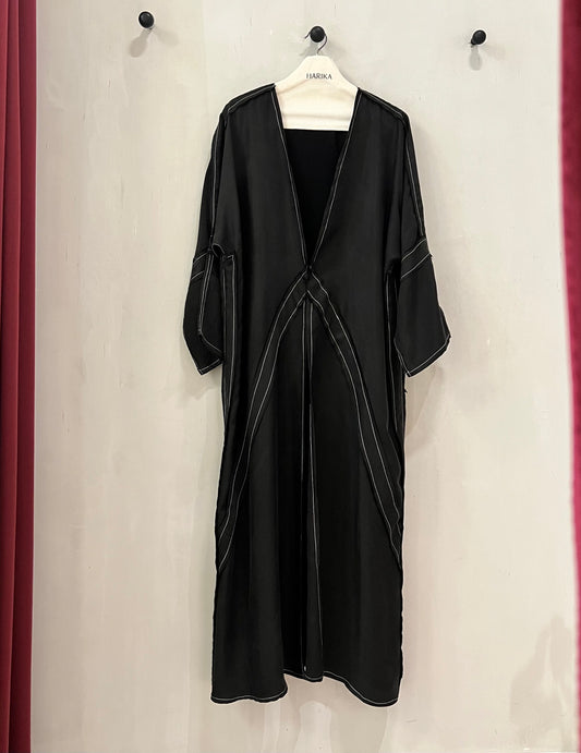 Abaya- Black with artistic white stitching