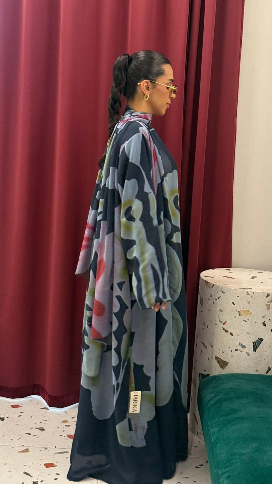 Summer Abaya- silent flowers - DARK