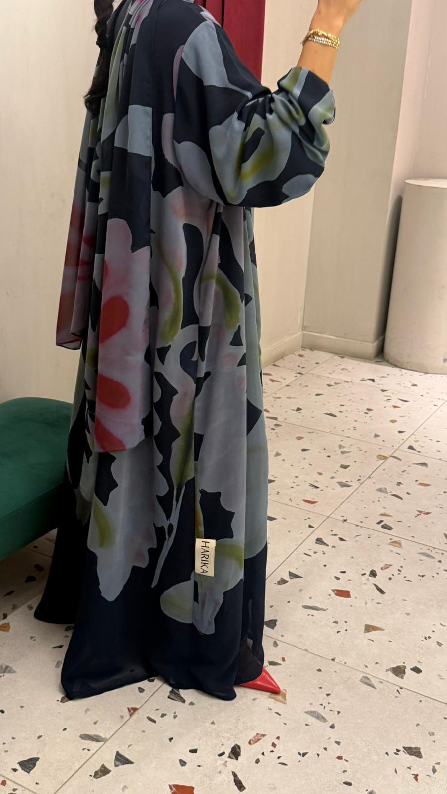 Summer Abaya- silent flowers - DARK