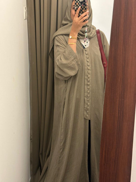 Abaya - Sand beige neutral tone designed with delicate button details