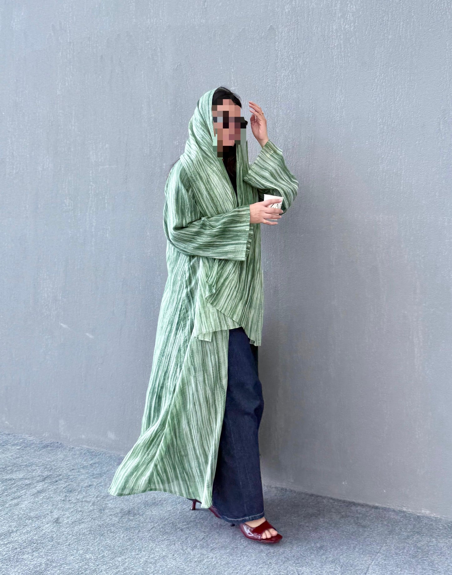 Abaya - Flowy Sage Green striped